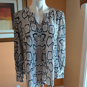 CAbi Black and Cream Snake Print Blouse Size S / long sleeves
